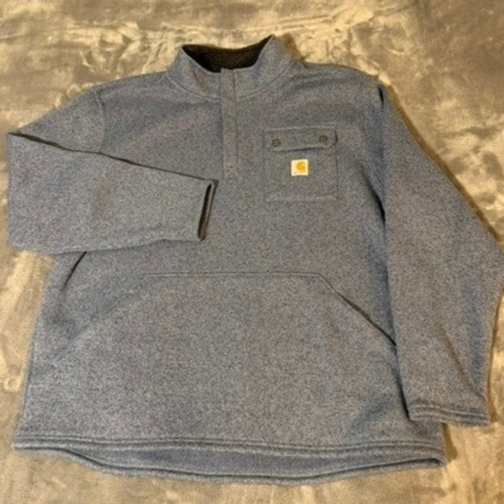 Carhartt Mens 2XL Sherpa Lined Sweater Fleece Quarter Zip Pullover‎ Heather Blue